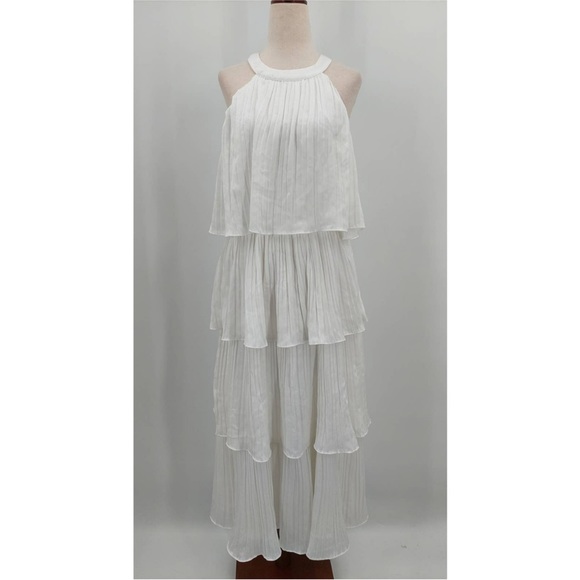 LULU'S SZ S Tier and Far White Tiered Pleated Halter Midi Dress - Picture 9 of 15